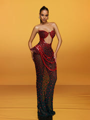 Arygon Strapless Cutout Crystal Maxi Dress