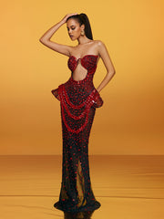 Arygon Strapless Cutout Crystal Maxi Dress