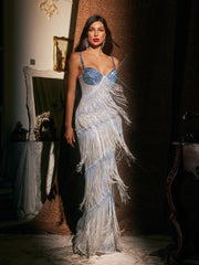 Aryssa Spaghetti Fringe Embellished  Maxi Dress