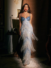 Aryssa Spaghetti Fringe Embellished  Maxi Dress