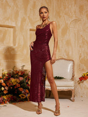 Aryvelle Backless Split Velvet Midi Dress