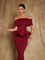 Augustus Off Shoulder Flounce Midi Dress