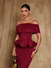 Augustus Off Shoulder Flounce Midi Dress