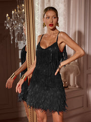 Austyn Tassel Feather Mini Dress In Black