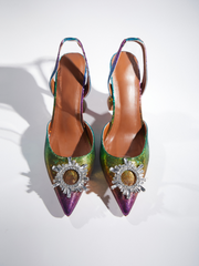 Avalira Rhinestone Slingback Flared Heels In Multi