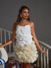 Bayard Strapless Flower Top In White