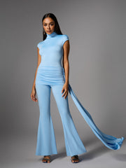 Bennora High Neck Draped Jumpsuit In Baby Blue