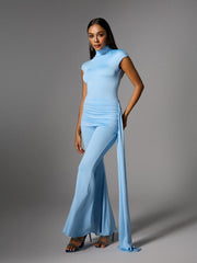 Bennora High Neck Draped Jumpsuit In Baby Blue
