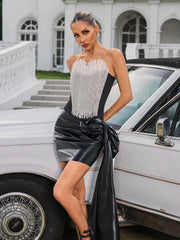 Bexleya Strapless Draped Leather Mini Dress