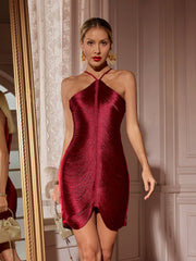 Bluma Halterneck Fringe Mini Dress In Red