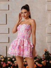Brenth Strapless Floral Printed Mini Dress