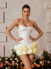 Briethorn Flower Pearl Fringe Skirt Set