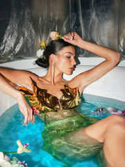 Bruno Metallic Leafy Chain Armor Top