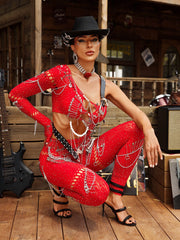 Brynx One Shoulder Cutout Chain Jumpsuit In Red