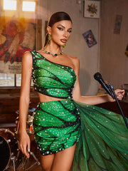 Carrolyn Butterfly Embellished Skirt Set In Green