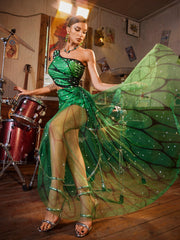 Carrolyn Butterfly Embellished Skirt Set In Green