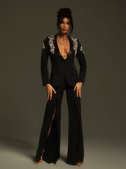Cathia Rhinestone Split Blazer Set