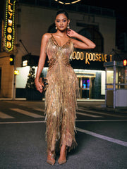 Charnita V Neck Rhinestone Fringe Jumpsuit