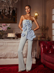 Dalila Strapless Flower Denim Jumpsuit