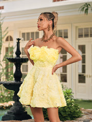 Dazrik Strapless Flower Rhinestone Mini Dress In Yellow