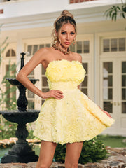 Dazrik Strapless Flower Rhinestone Mini Dress In Yellow