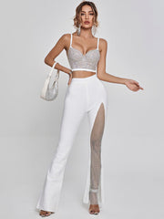 Della Mesh Diamond Bandage Pants In White