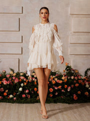 Deltrix Long Sleeve Ruffle Cutout Mini Dress