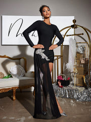 Duald Long Sleeve Crystal Bandage Dress