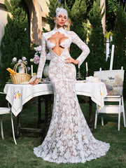 Edalene Long Sleeve Flower Cutout Lace Maxi Dress