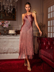 Edaline Halterneck Fringe Midi Dress