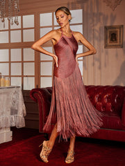 Edaline Halterneck Fringe Midi Dress