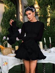 Edsel Flare Sleeve Button Mini Dress In Black