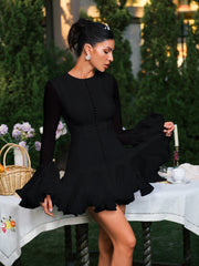 Edsel Flare Sleeve Button Mini Dress In Black