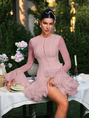 Edsel Flare Sleeve Button Mini Dress In Pink