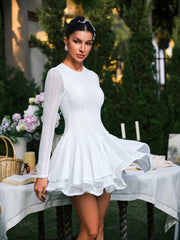 Edyta Long Sleeve Ruffle Mini Dress In White