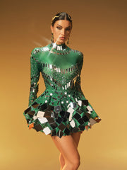 Ella Long Sleeve Embellished Mini Dress In Green