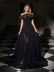 Elyxra Off Shoulder Rhinestone Skirt Set