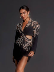 Emelye Long Sleeve Rhinestone Cutout Blazer