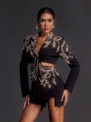 Emelye Long Sleeve Rhinestone Cutout Blazer