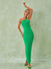 Emi One Shoulder Backless Maxi Dress In Green