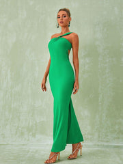 Emi One Shoulder Backless Maxi Dress In Green
