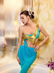 Esaac Metallic Drapery Armor Top In Gold