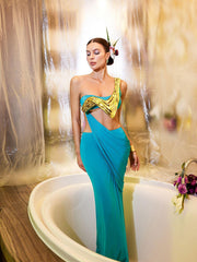 Esaac Metallic Drapery Armor Top In Gold