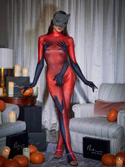 Esau Hands Printed Rhinestone Gloves Jumpsuit In Red