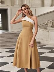 Fazrik Halterneck Midi Dress In Toast Tan