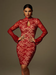 Fleury Long Sleeve Lace Midi Dress