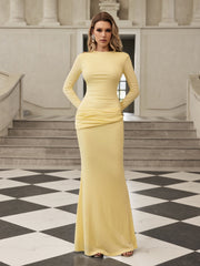 Paeltrix Long Sleeve Ruched Maxi Dress In Butter Yellow