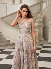 Gaeris Spaghetti Printed Pleat Maxi Dress