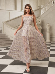 Gaeris Spaghetti Printed Pleat Maxi Dress