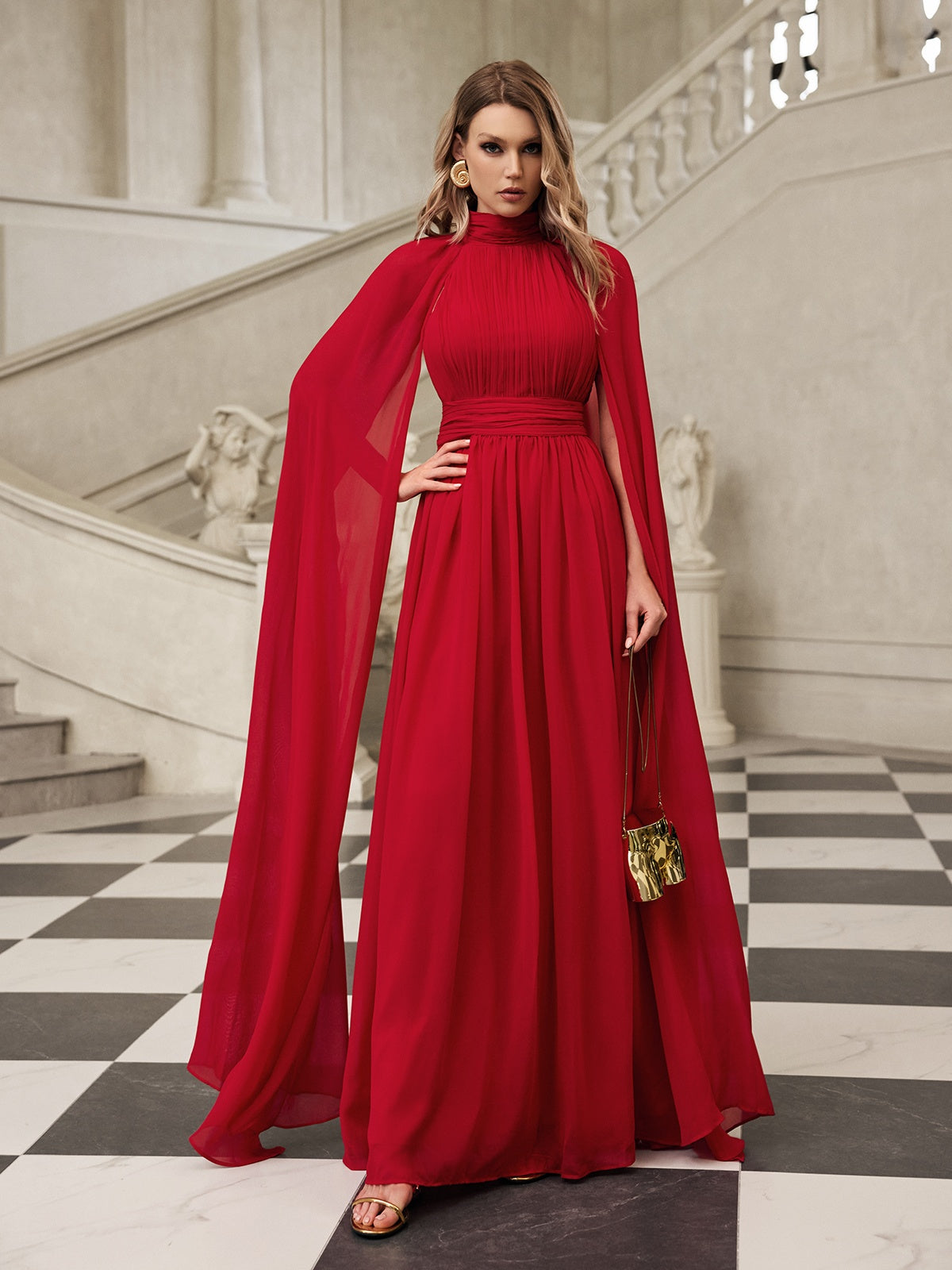 Galdrix Cape Sleeve Mesh Maxi Dress